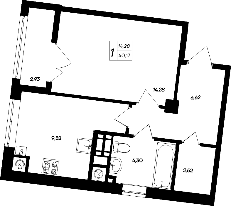1-к, 40.17 м² · Парковые кварталы