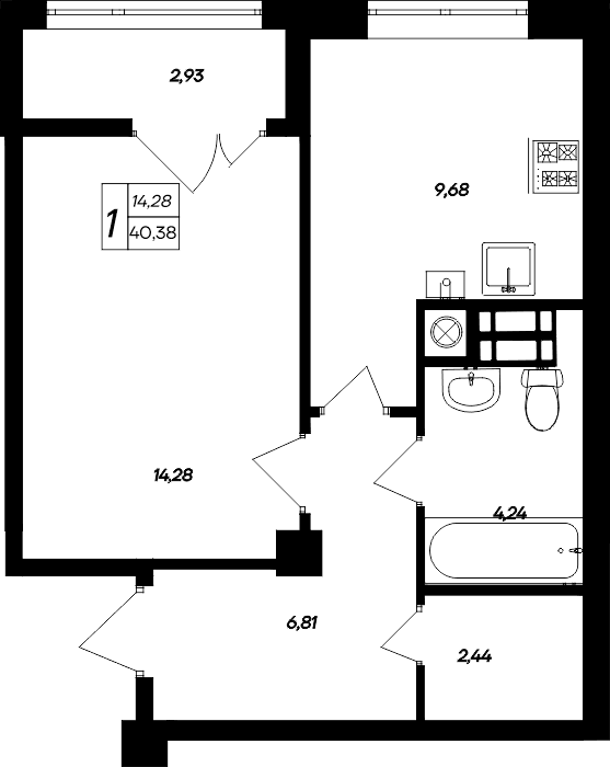 1-к, 40.38 м² · Парковые кварталы