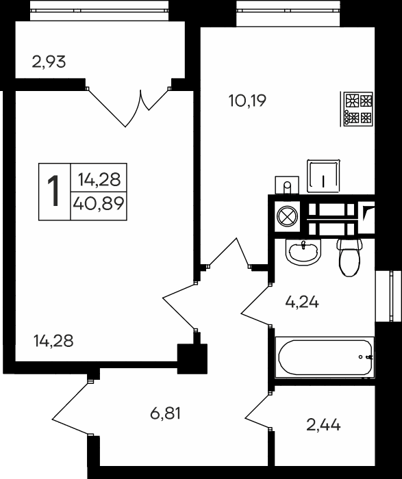 1-к, 40.89 м² · Парковые кварталы