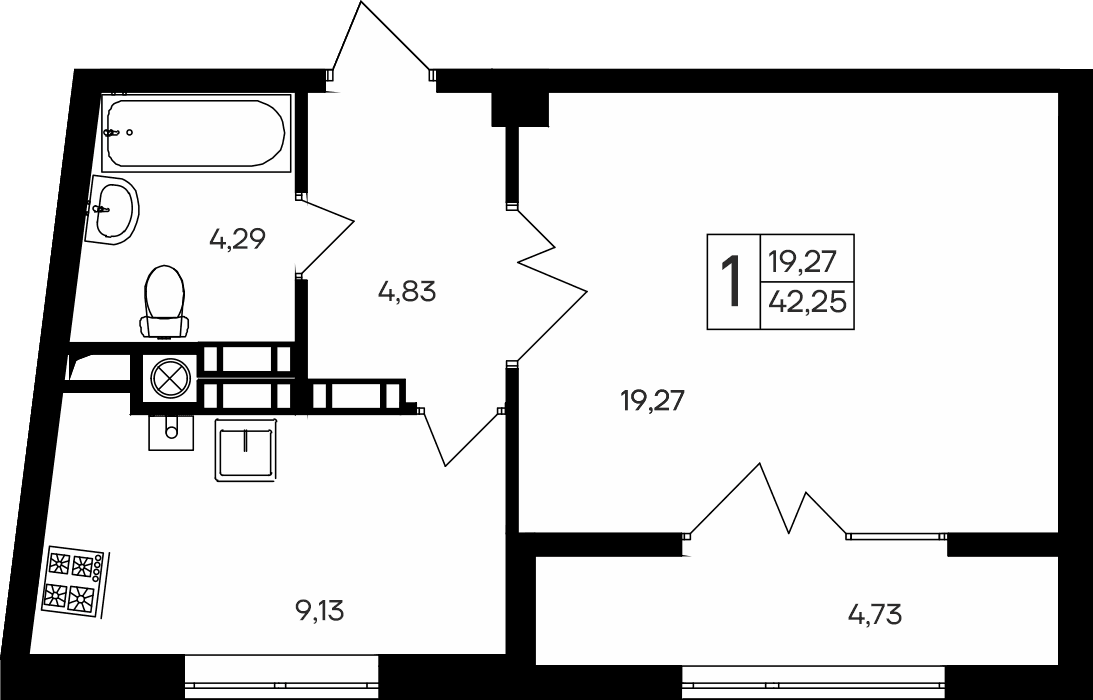 1-к, 42.25 м² · Парковые кварталы