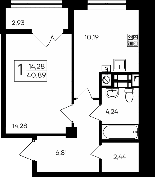 1-к, 40.89 м² · Парковые кварталы