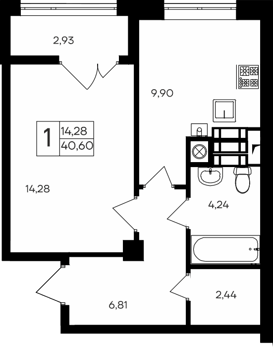 1-к, 40.6 м² · Парковые кварталы