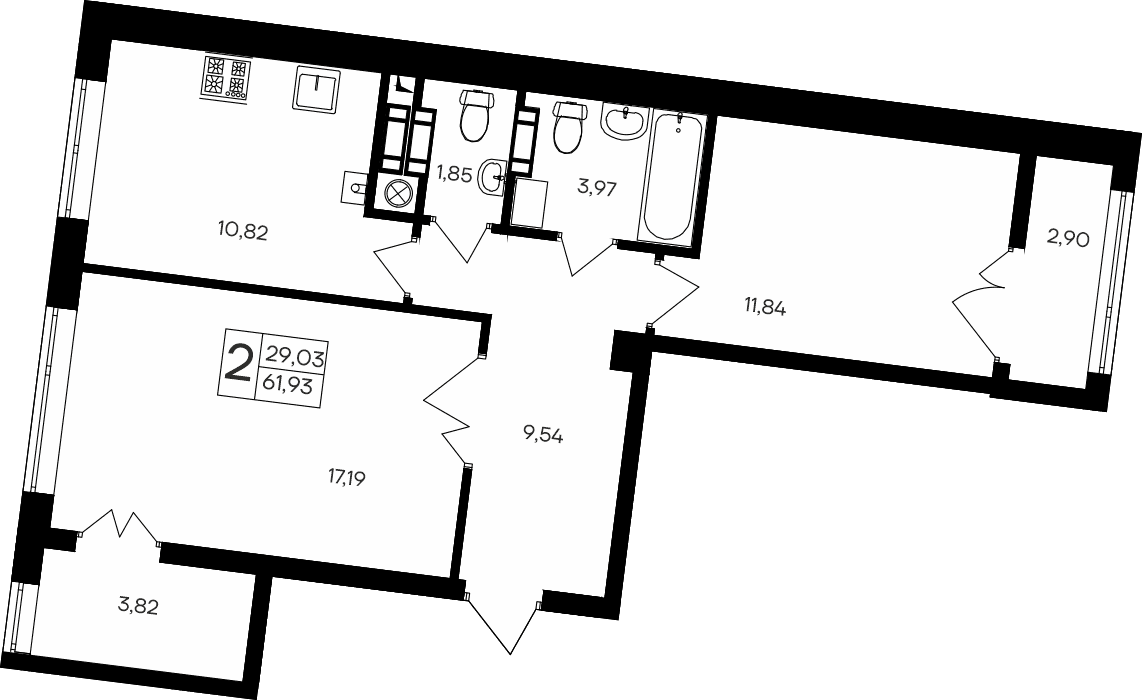 2-к, 61.93 м² · Парковые кварталы
