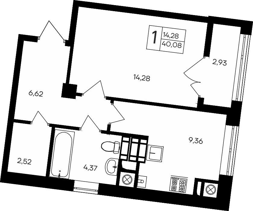 1-к, 40.08 м² · Парковые кварталы