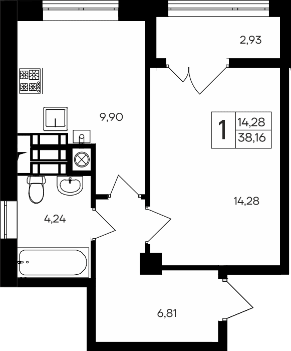 1-к, 38.16 м² · Парковые кварталы