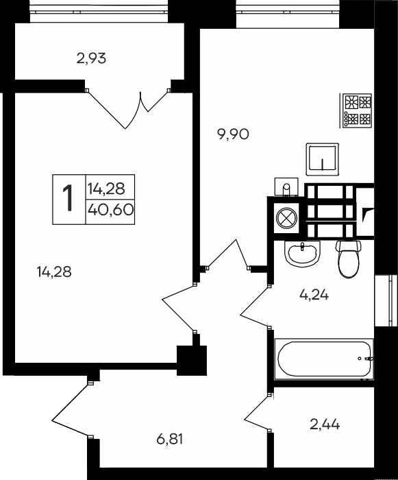 1-к, 40.6 м² · Парковые кварталы