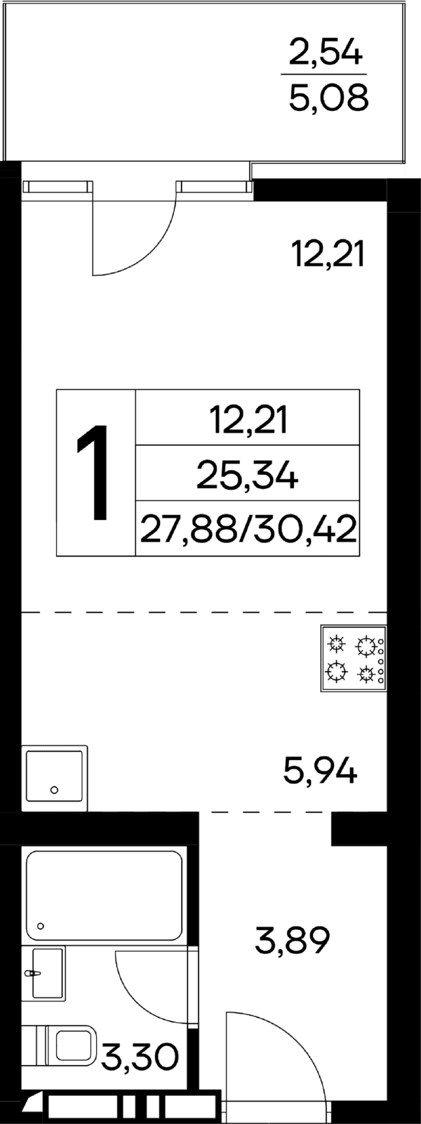 1-к, 30.42 м² · Лучистое