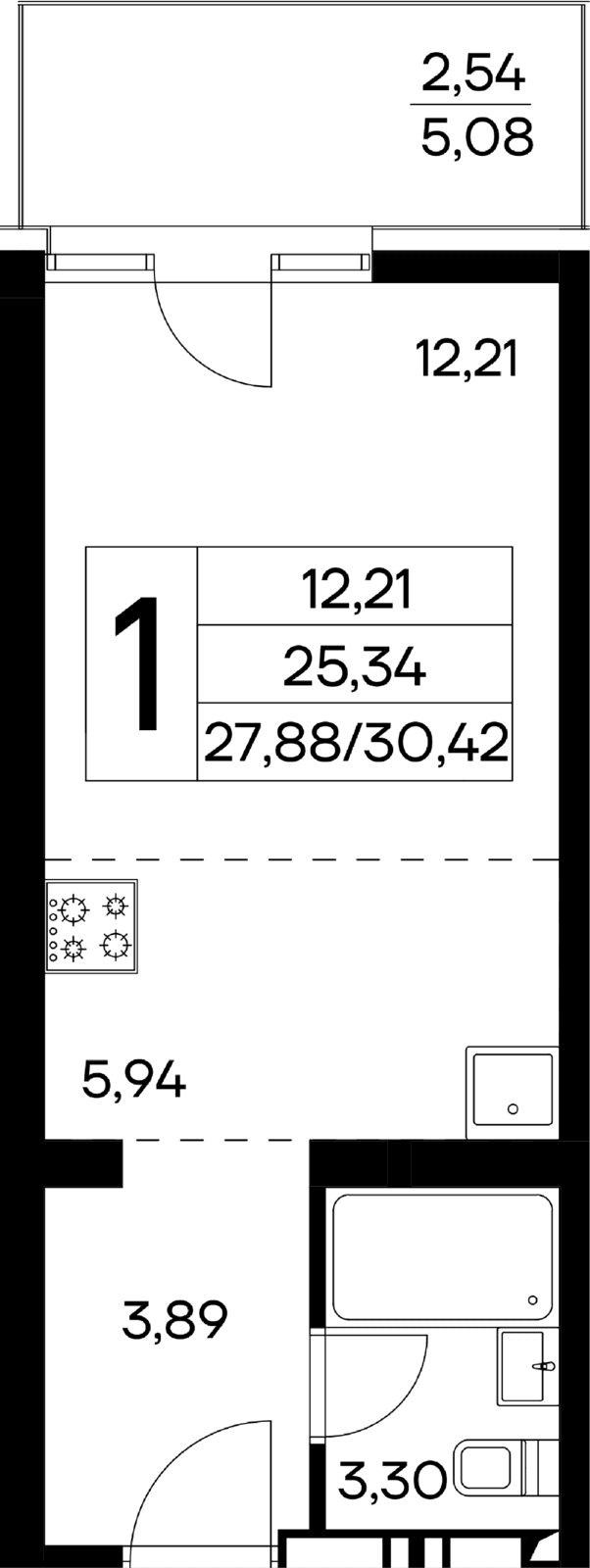 1-к, 30.42 м² · Лучистое
