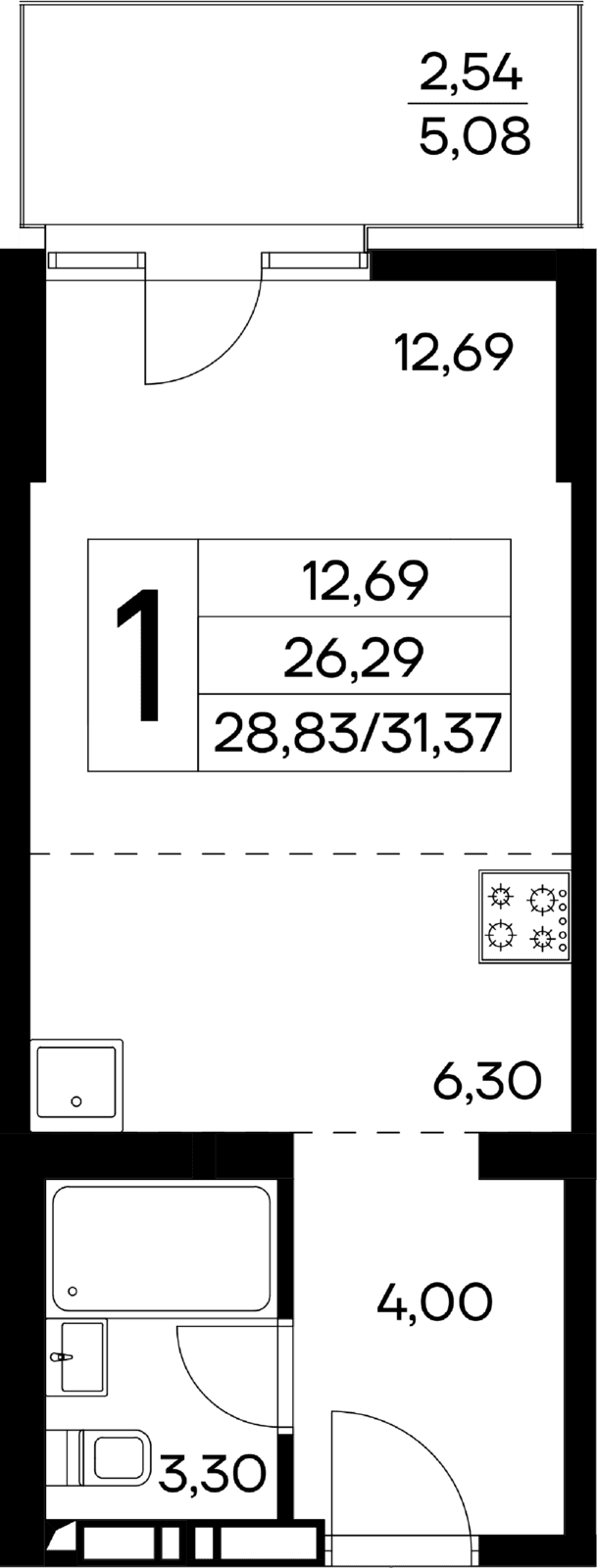1-к, 31.37 м² · Лучистое