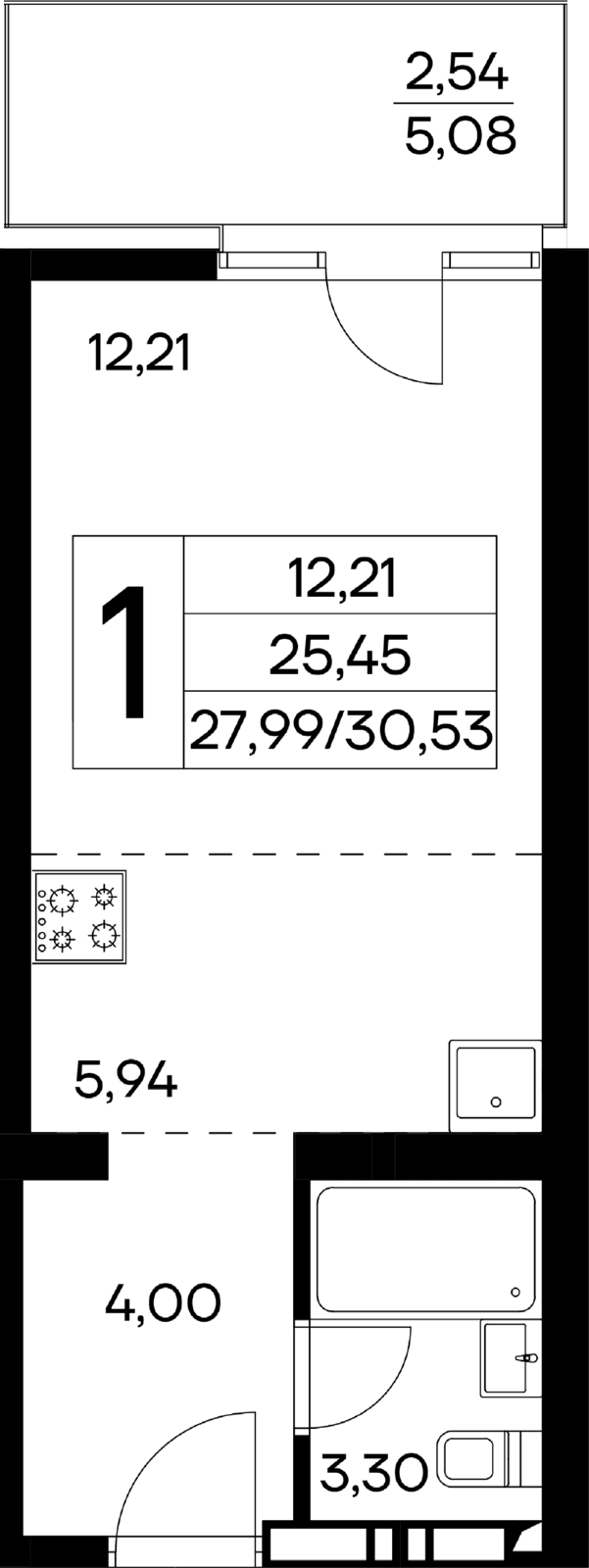 1-к, 30.53 м² · Лучистое