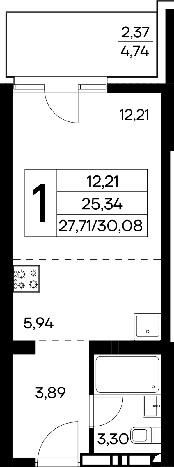 1-к, 30.08 м² · Лучистое
