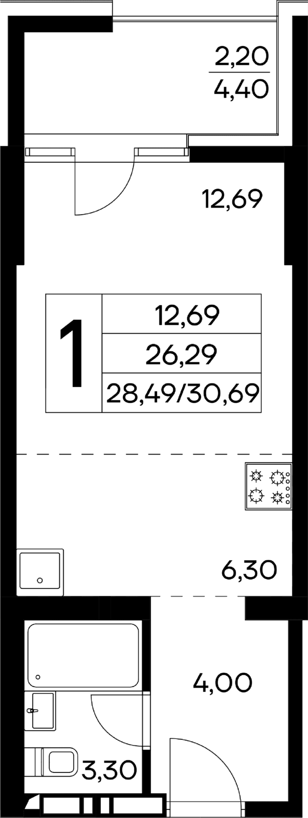 1-к, 30.69 м² · Лучистое