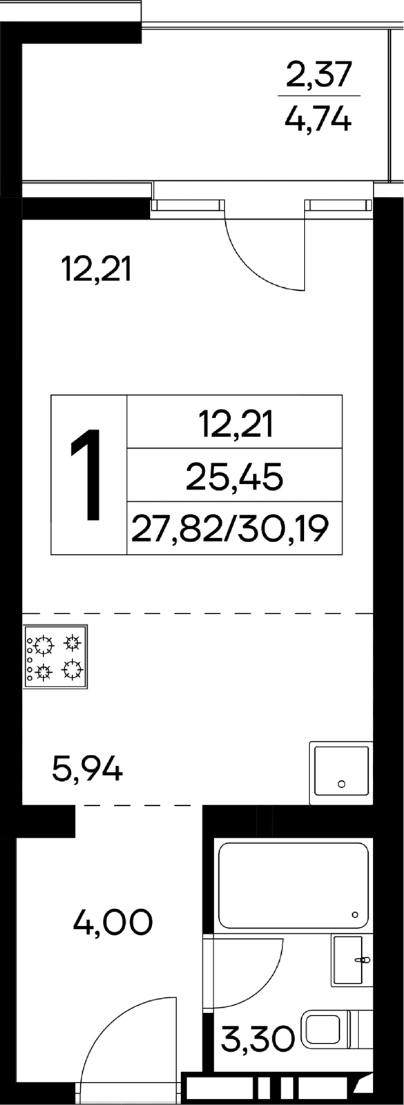 1-к, 30.19 м² · Лучистое