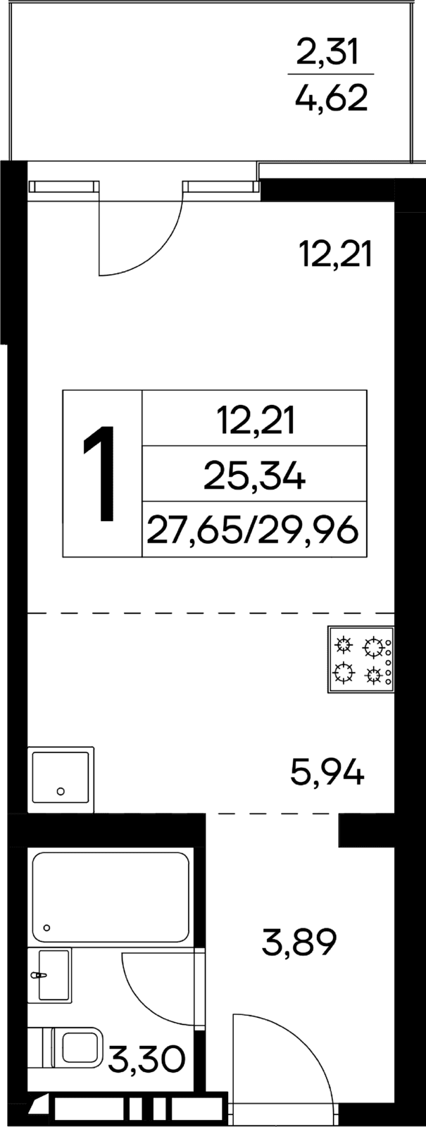1-к, 29.96 м² · Лучистое
