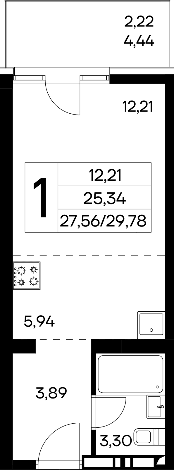 1-к, 29.78 м² · Лучистое
