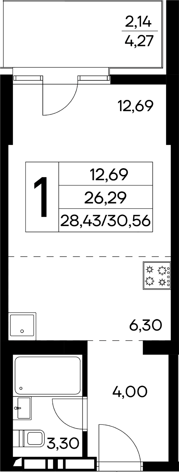 1-к, 30.56 м² · Лучистое