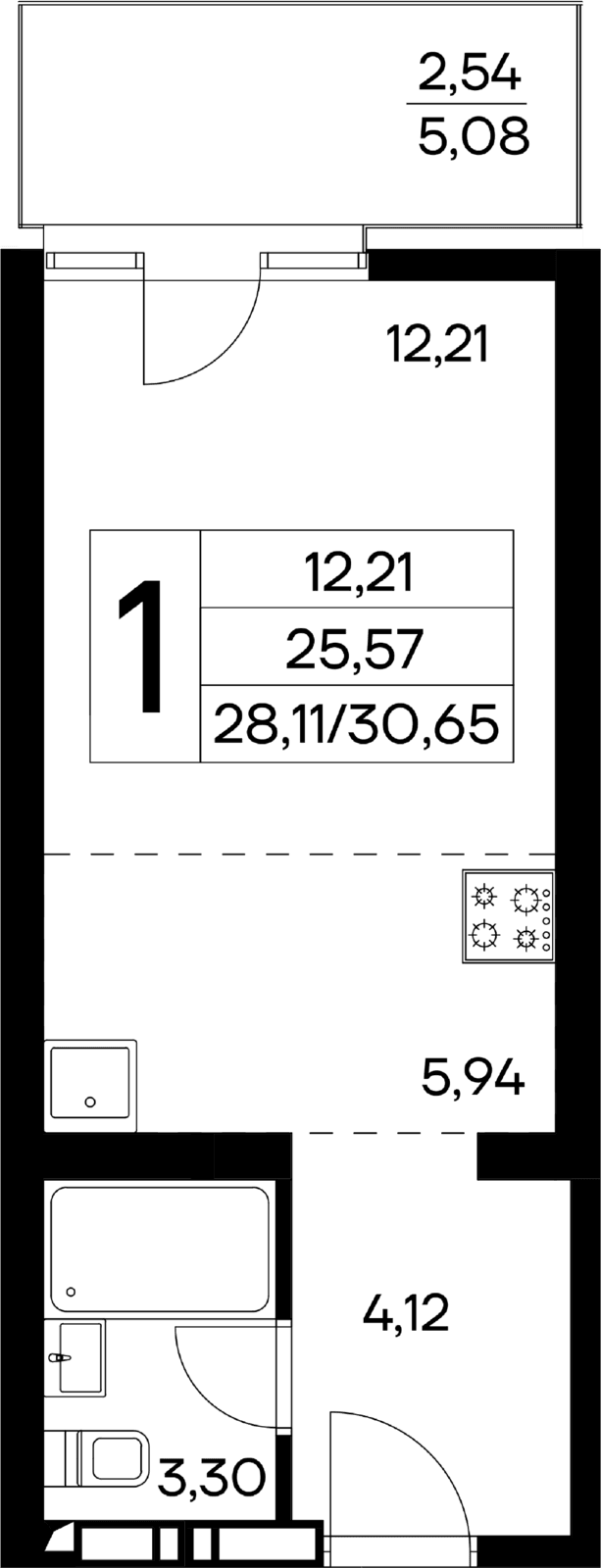 1-к, 30.65 м² · Лучистое