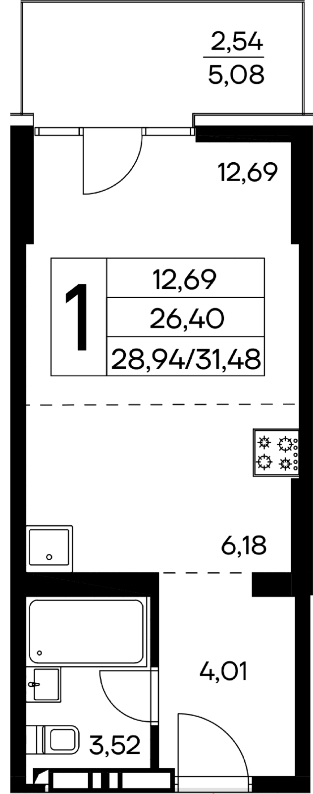 1-к, 31.48 м² · Лучистое