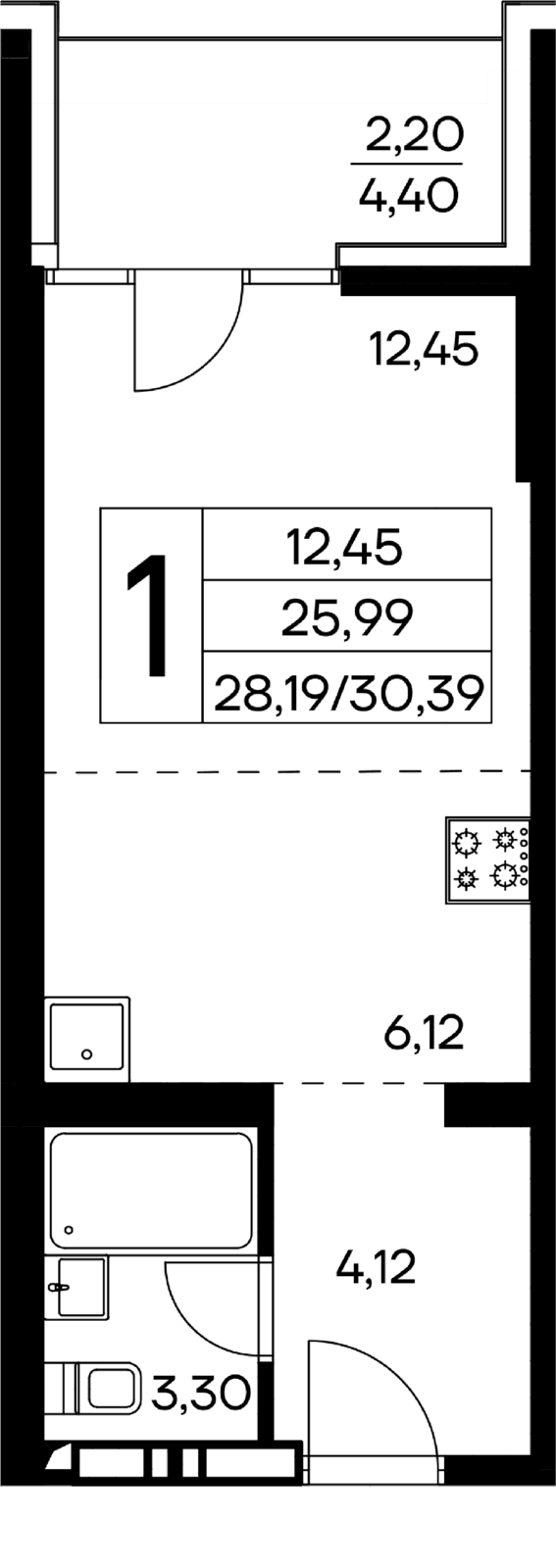 1-к, 30.39 м² · Лучистое