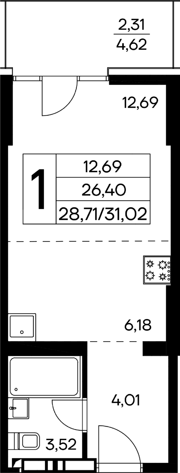 1-к, 31.02 м² · Лучистое