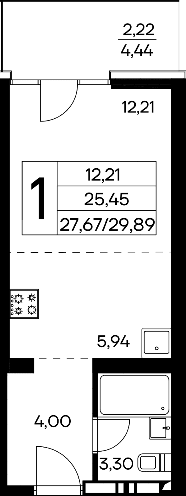 1-к, 29.89 м² · Лучистое
