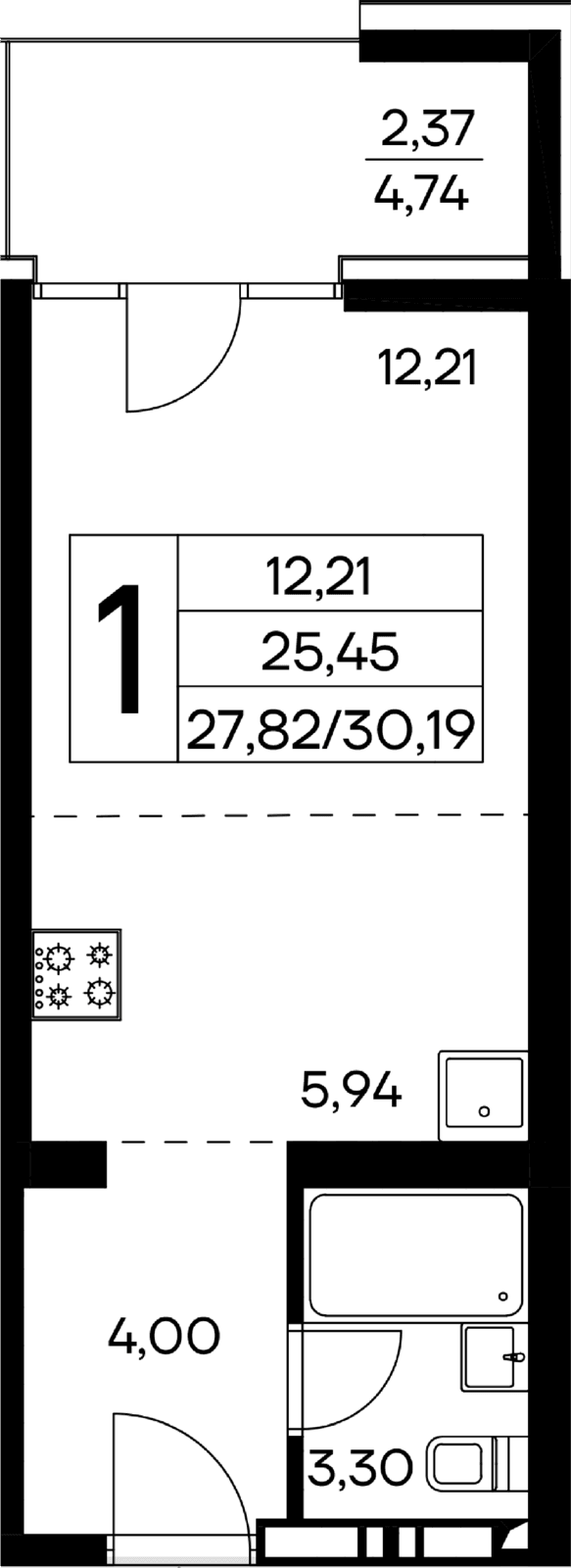 1-к, 30.19 м² · Лучистое