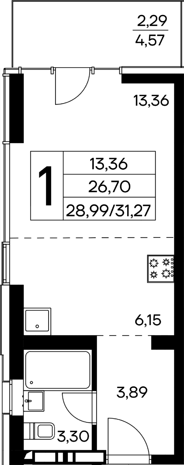 1-к, 31.27 м² · Лучистое