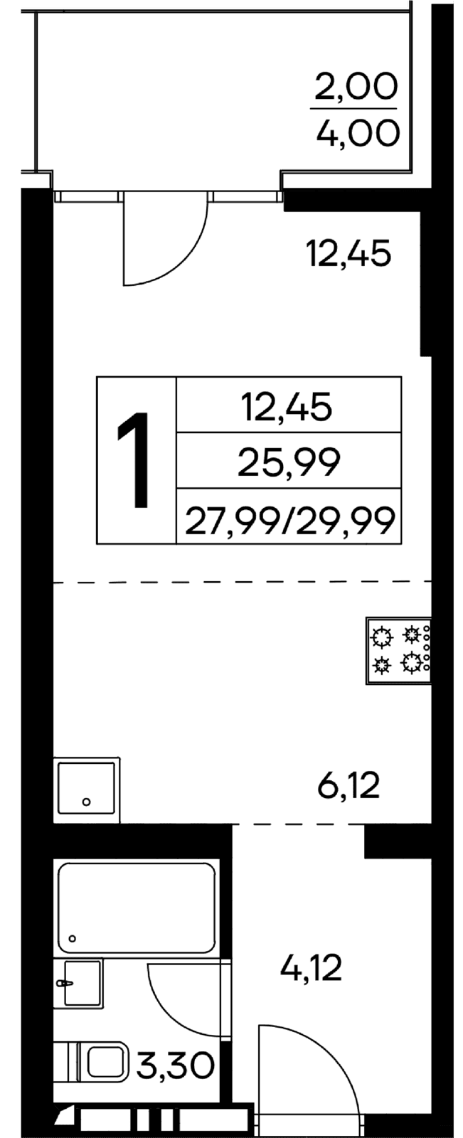 1-к, 29.99 м² · Лучистое