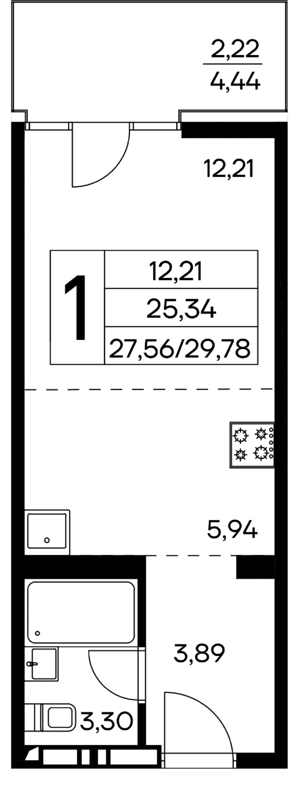 1-к, 29.78 м² · Лучистое