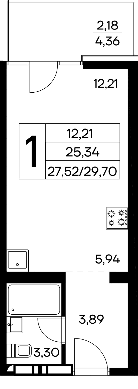 1-к, 29.7 м² · Лучистое