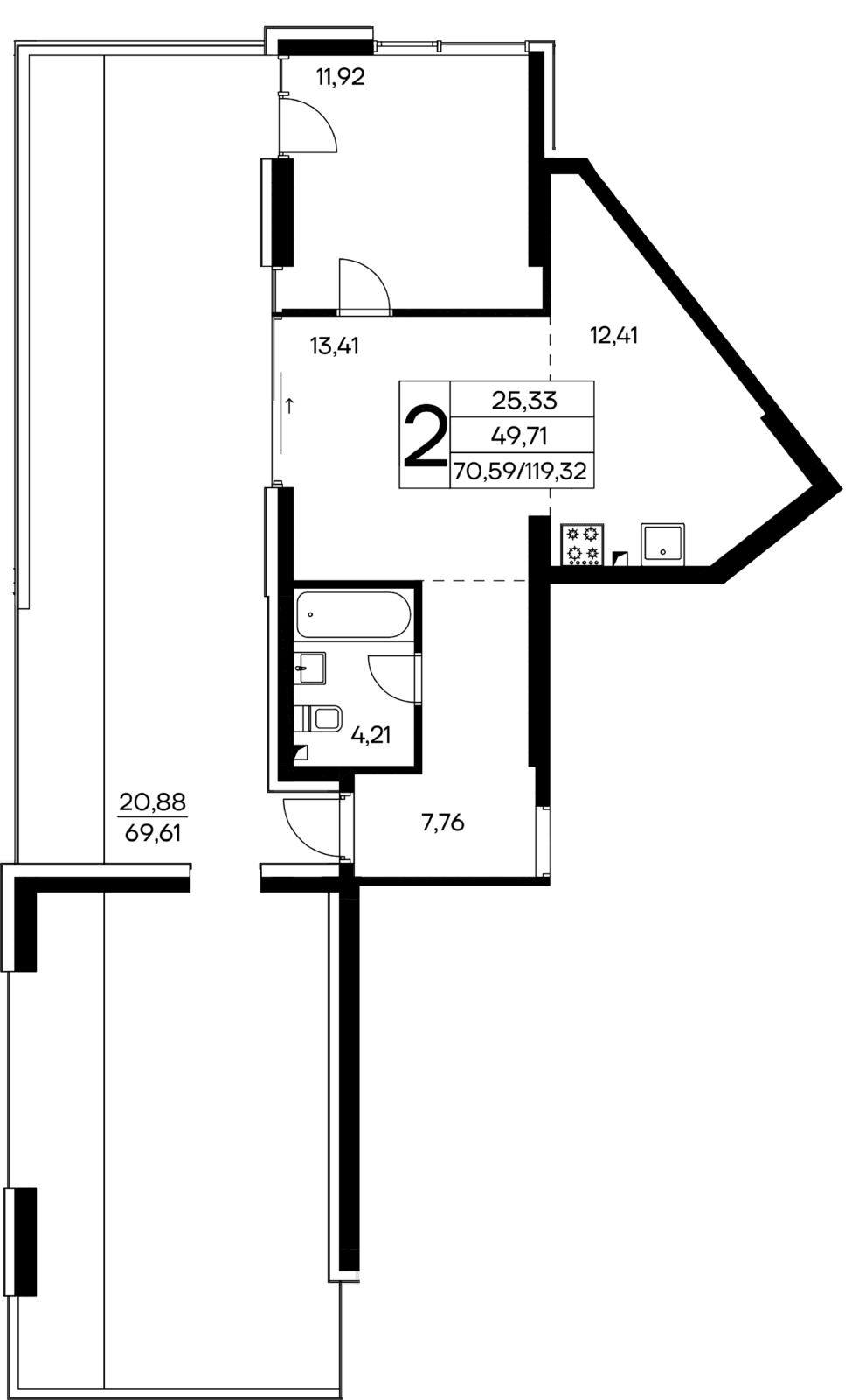 2-к, 119.32 м² · Лучистое