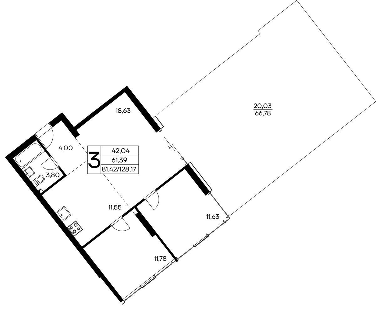 3-к, 128.17 м² · Лучистое