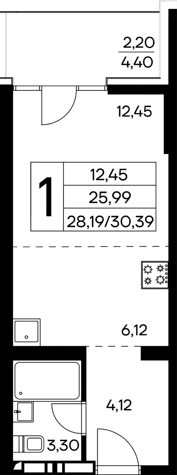 1-к, 30.39 м² · Лучистое