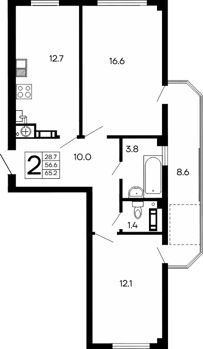 2-к, 65.2 м² · Семейный