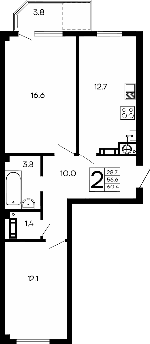 2-к, 60.4 м² · Семейный