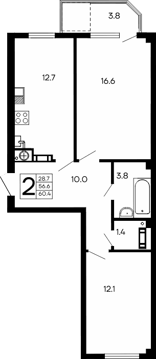 2-к, 60.4 м² · Семейный