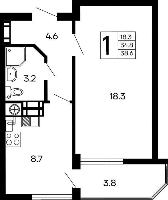 1-к, 38.6 м² · Семейный