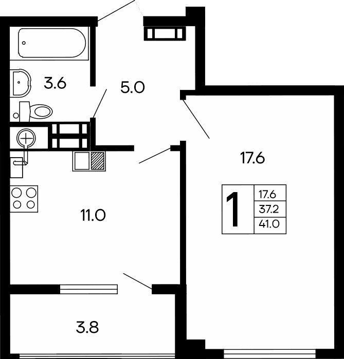 1-к, 41 м² · Семейный