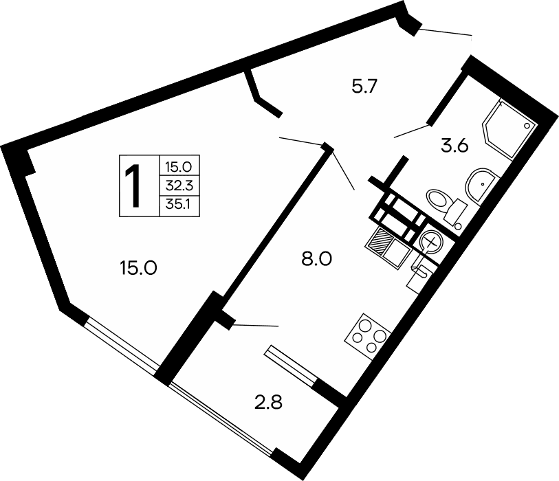 1-к, 35.1 м² · Семейный