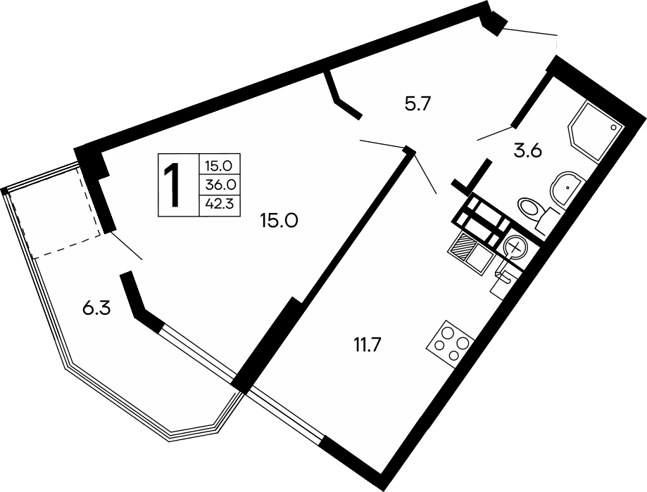 1-к, 42.3 м² · Семейный