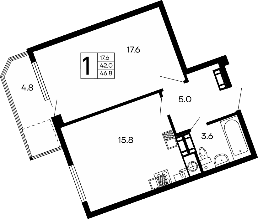 1-к, 46.8 м² · Семейный
