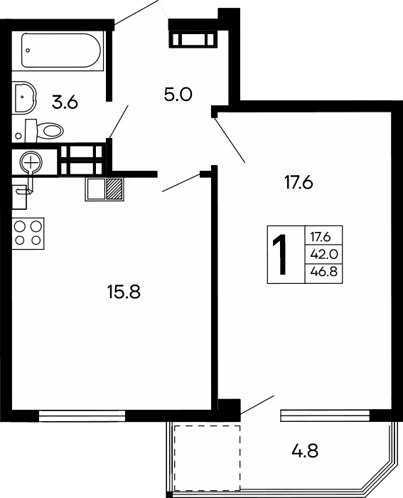1-к, 46.8 м² · Семейный