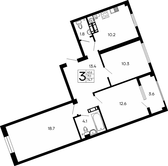 3-к, 74.7 м² · Семейный