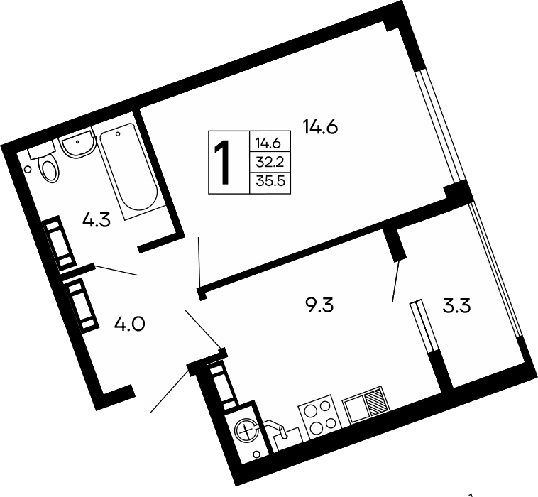 1-к, 35.5 м² · Семейный