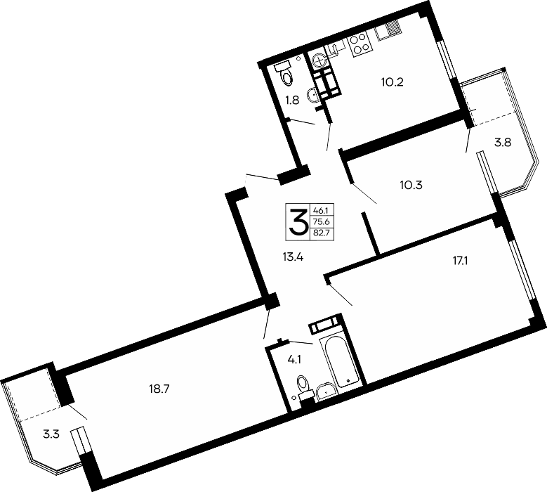 3-к, 82.7 м² · Семейный