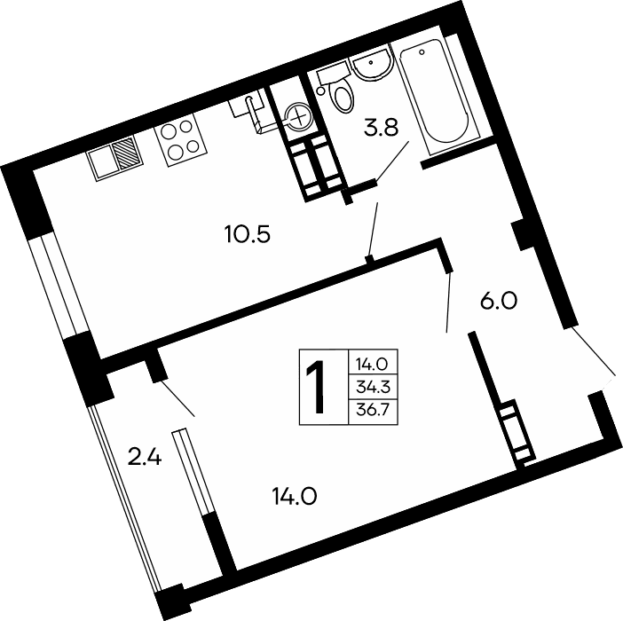 1-к, 36.7 м² · Семейный