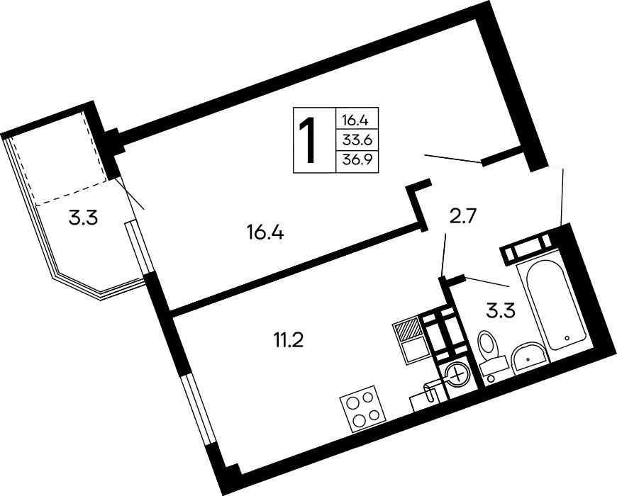 1-к, 36.9 м² · Семейный