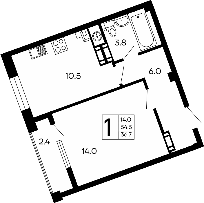 1-к, 36.7 м² · Семейный