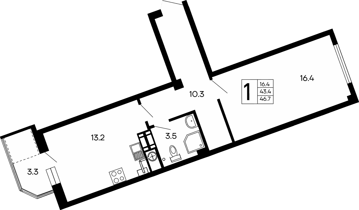 1-к, 46.7 м² · Семейный
