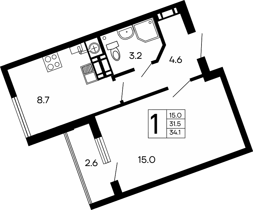 1-к, 34.1 м² · Семейный